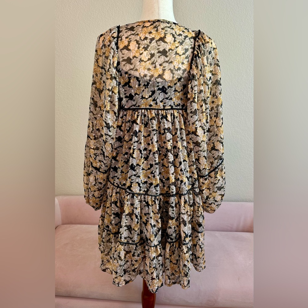 Free People Floral Mini Dress in Tan and Black - Picture 5 of 16
